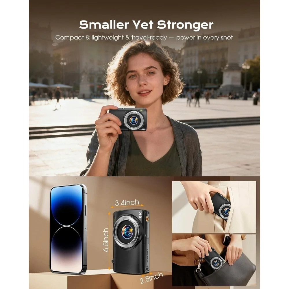 8K Digital Camera 88MP WiFi Vlogging Camera Dual Lens 16X Zoom Compact Travel